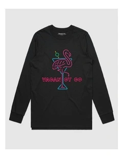 Flamingo Club Long Sleeve T-shirt in Black