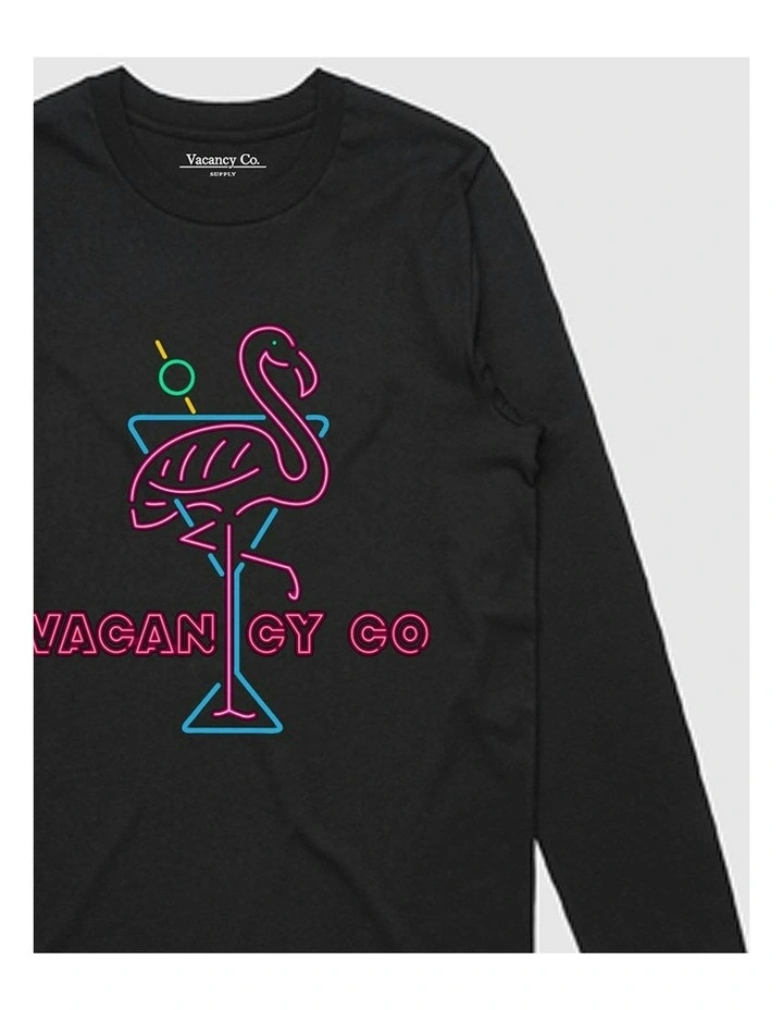 Flamingo Club Long Sleeve T-shirt in Black image 2