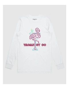 Flamingo Club Long Sleeve T-shirt in White