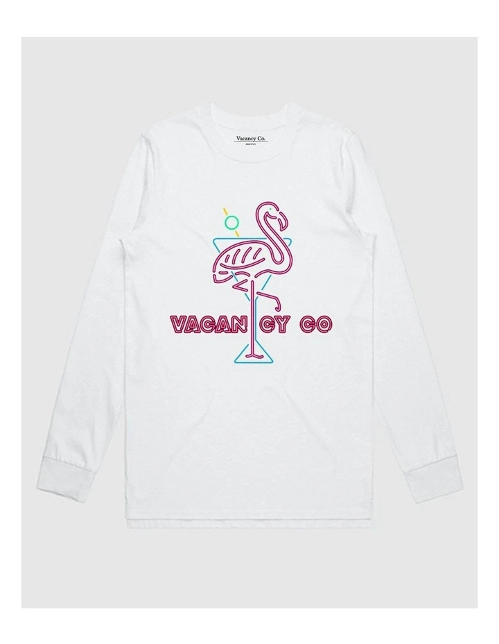 Flamingo Club Long Sleeve T-shirt in White image 1