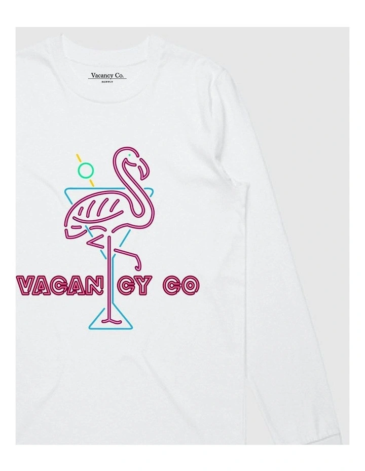 Flamingo Club Long Sleeve T-shirt in White image 2