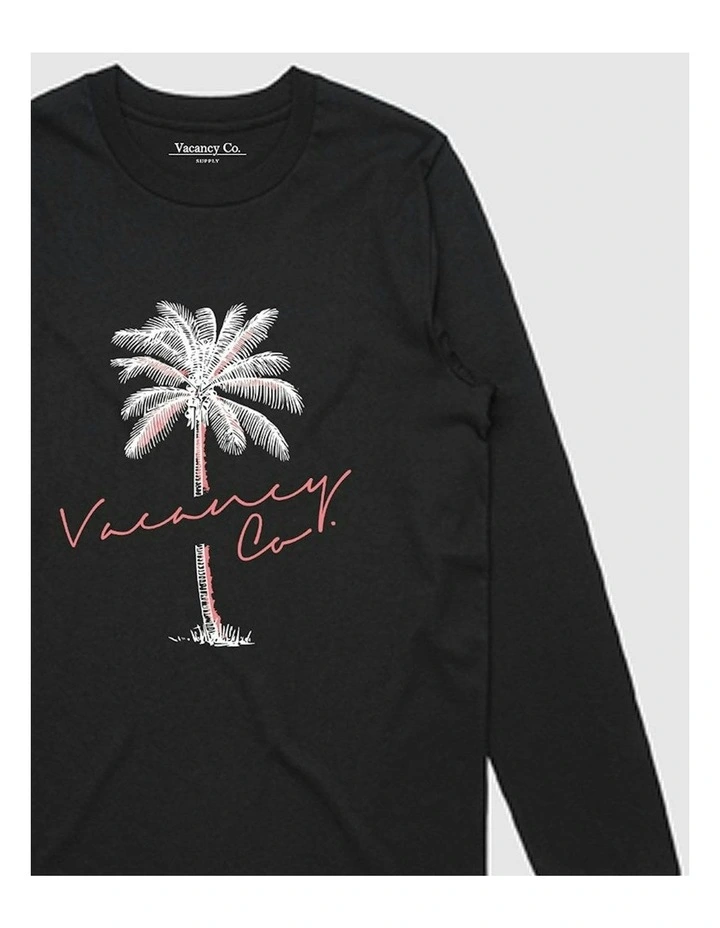 Tropical Long Sleeve T-shirt in Black image 2