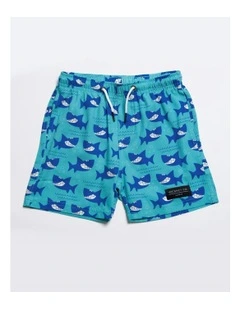 Smiley Shark Swim Shorts in Blue