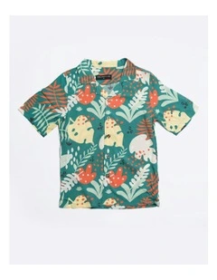 Abstract Leaf Rayon Dress Shirt in Sage