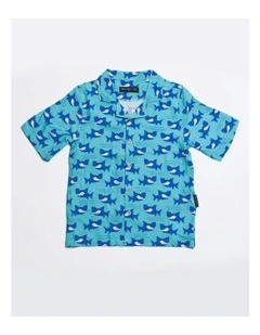 Smiley Shark Dress Shirt in Blue
