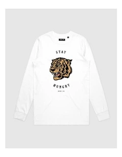 Stay Hungry Long Sleeve Youth T-Shirt in White