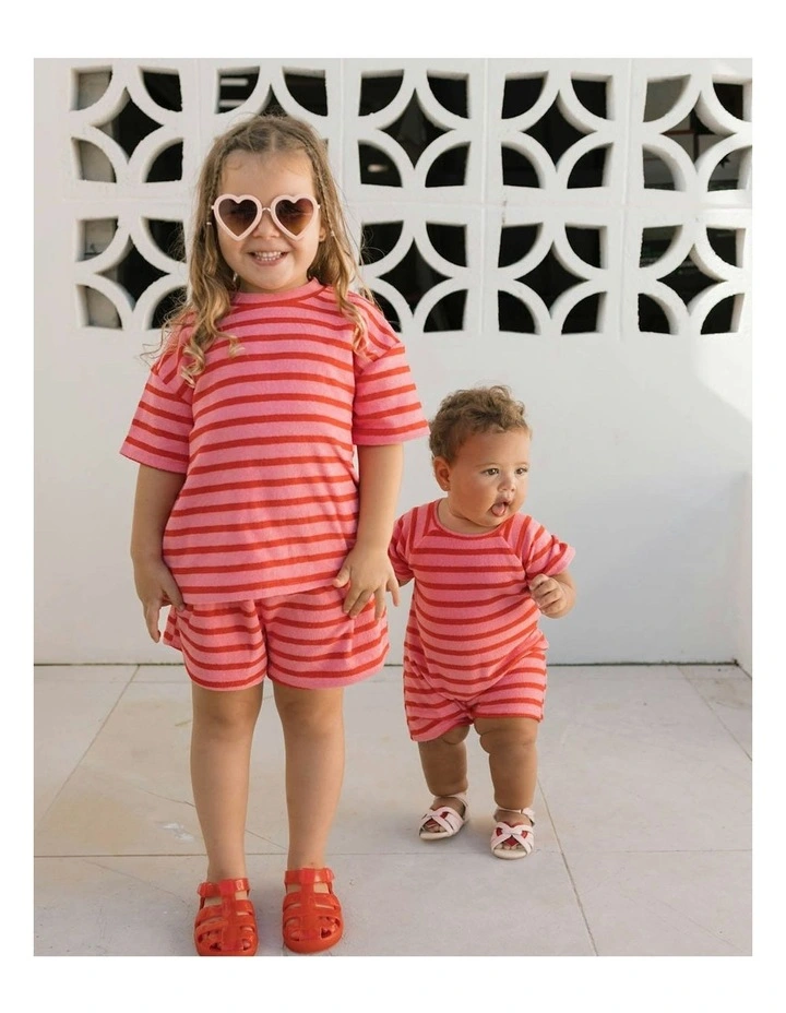 Felix Tee in Terry Stripe Pink image 3