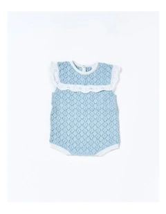 Bella Knit Romper in Blue/White