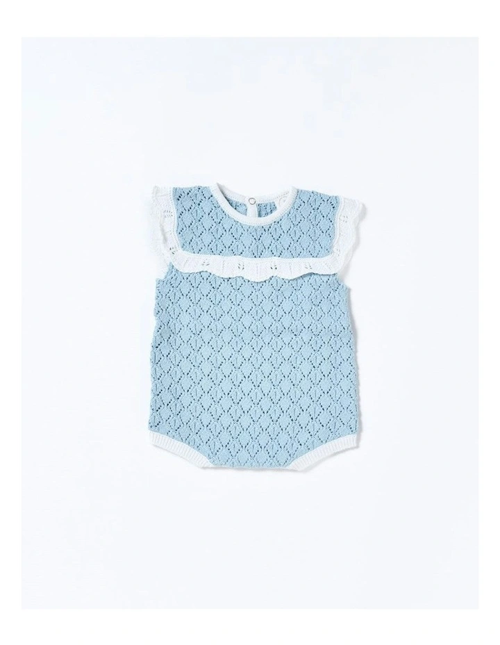 Bella Knit Romper in Blue/White image 1