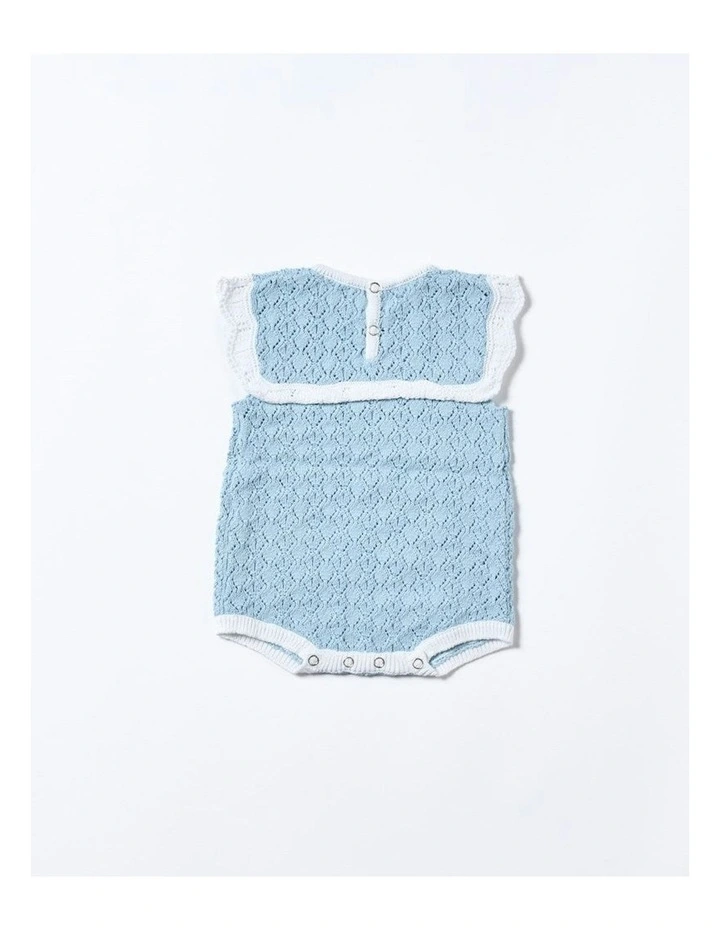 Bella Knit Romper in Blue/White image 2