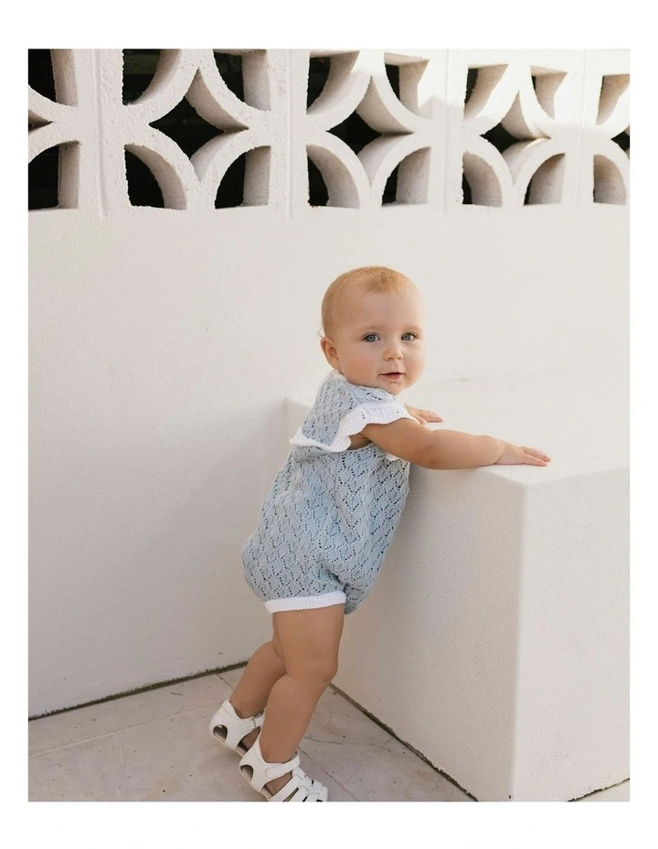 Bella Knit Romper in Blue/White image 3