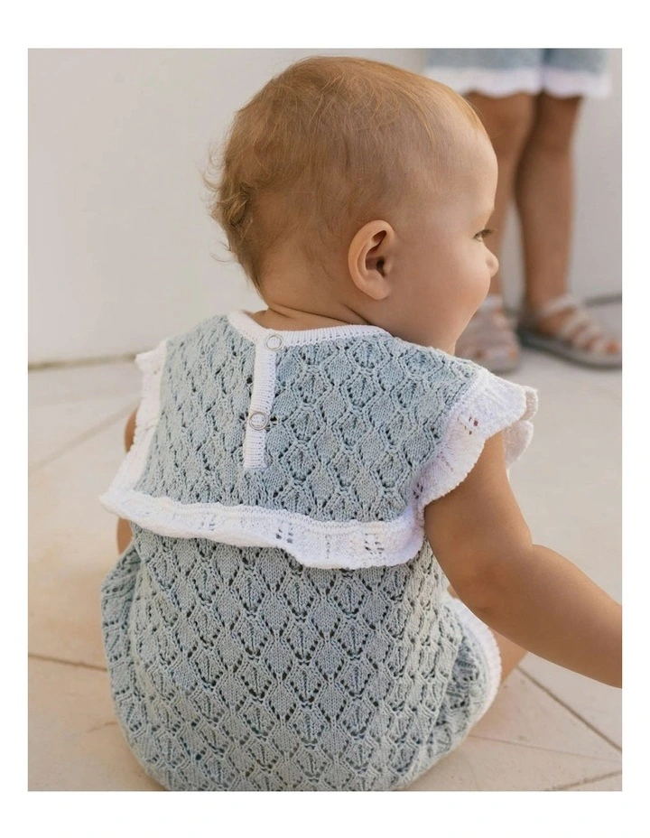 Bella Knit Romper in Blue/White image 4