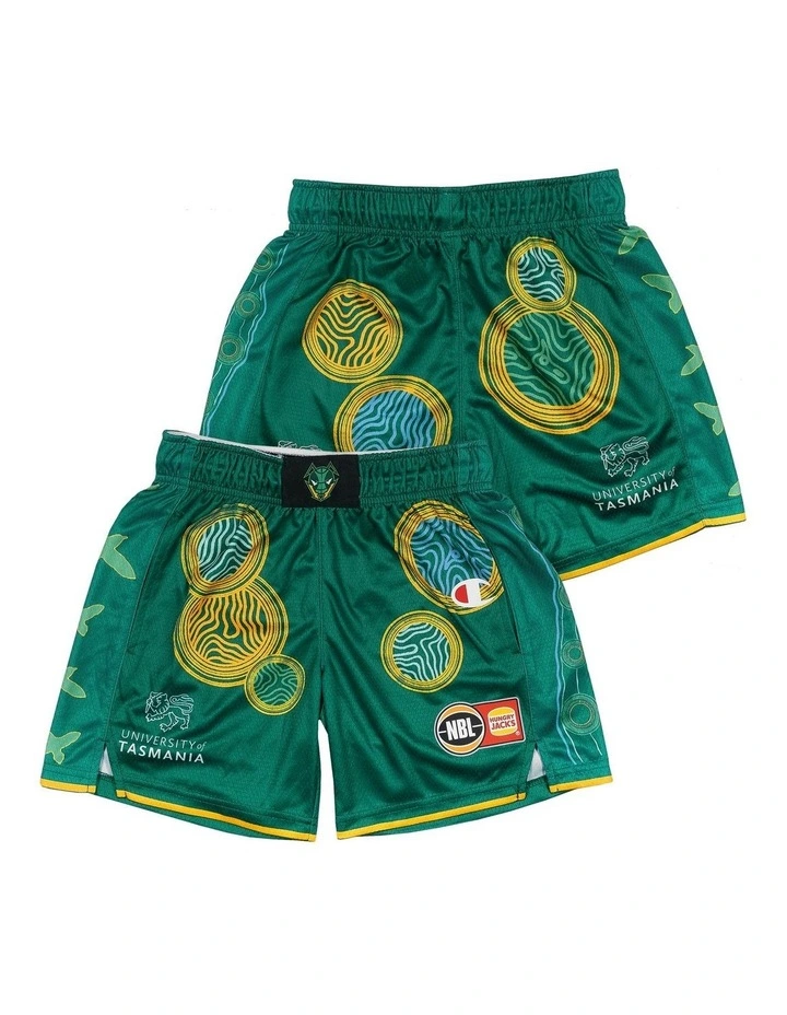 Tasmania JackJumpers 25/26 Youth Indigenous Shorts in Green image 1
