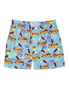 Hot Dog Cotton Boxer Shorts in Blue