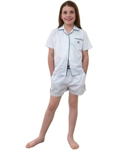 Mini Camilla Cotton Short Pyjama Set in Blue Stripe