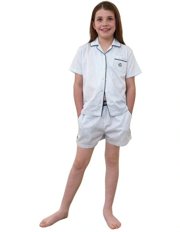 Mini Camilla Cotton Short Pyjama Set in Blue Stripe image 1
