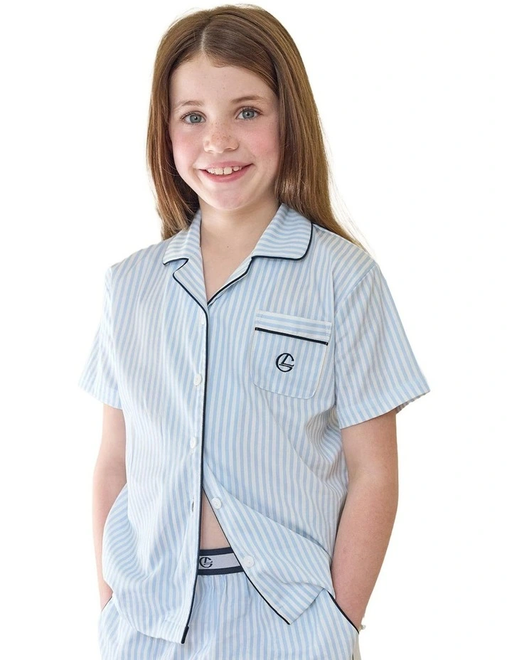 Mini Camilla Cotton Short Pyjama Set in Blue Stripe image 4