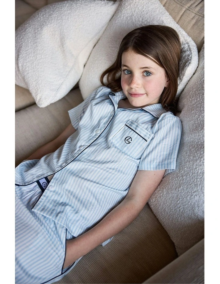 Mini Camilla Cotton Short Pyjama Set in Blue Stripe image 7