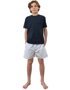 Mini Noah Cotton Short Pyjama Set in Blue Stripe