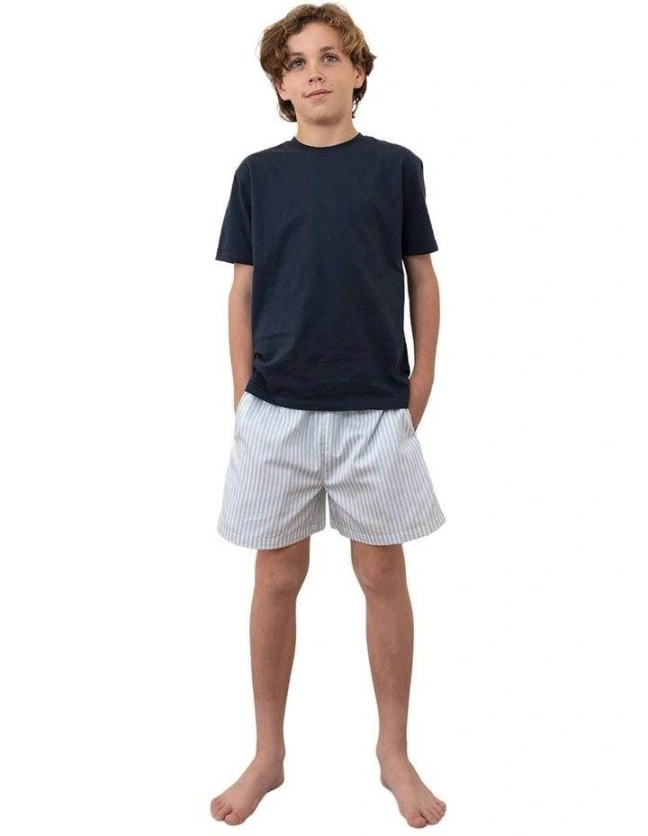 Mini Noah Cotton Short Pyjama Set in Blue Stripe image 1