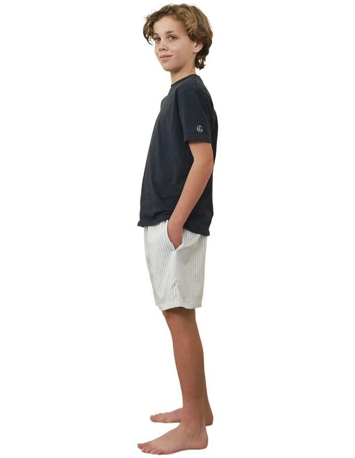 Mini Noah Cotton Short Pyjama Set in Blue Stripe image 3