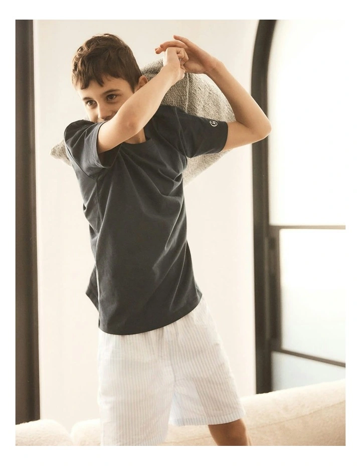 Mini Noah Cotton Short Pyjama Set in Blue Stripe image 5