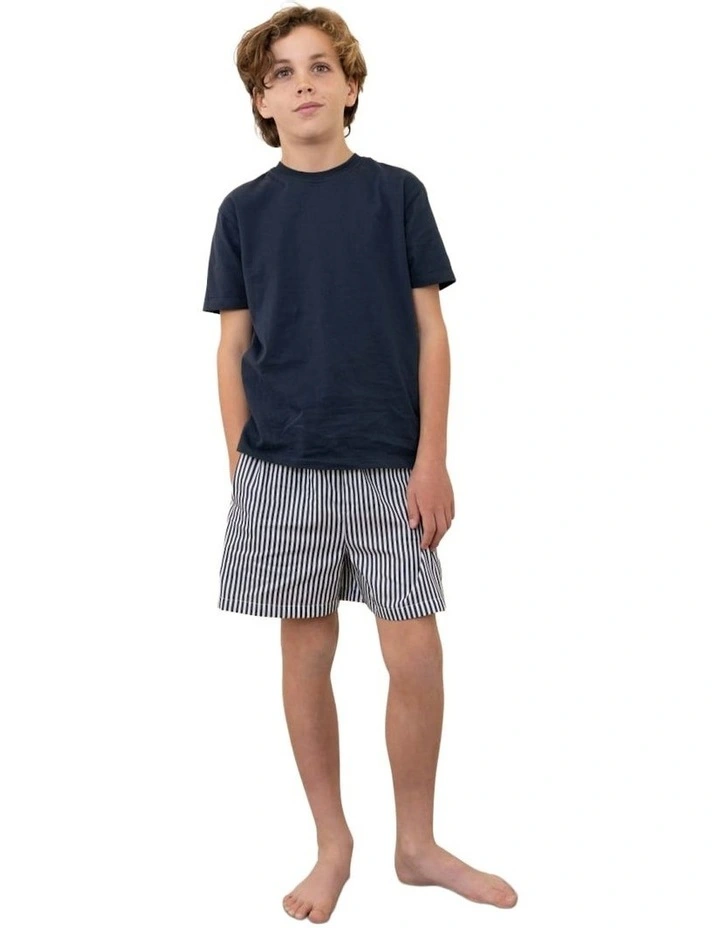 Mini Noah Cotton Short Pyjama Set in Navy Stripe image 1