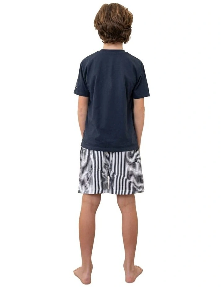 Mini Noah Cotton Short Pyjama Set in Navy Stripe image 2