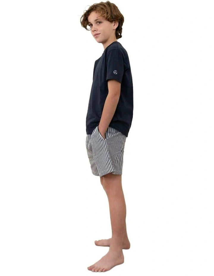 Mini Noah Cotton Short Pyjama Set in Navy Stripe image 3