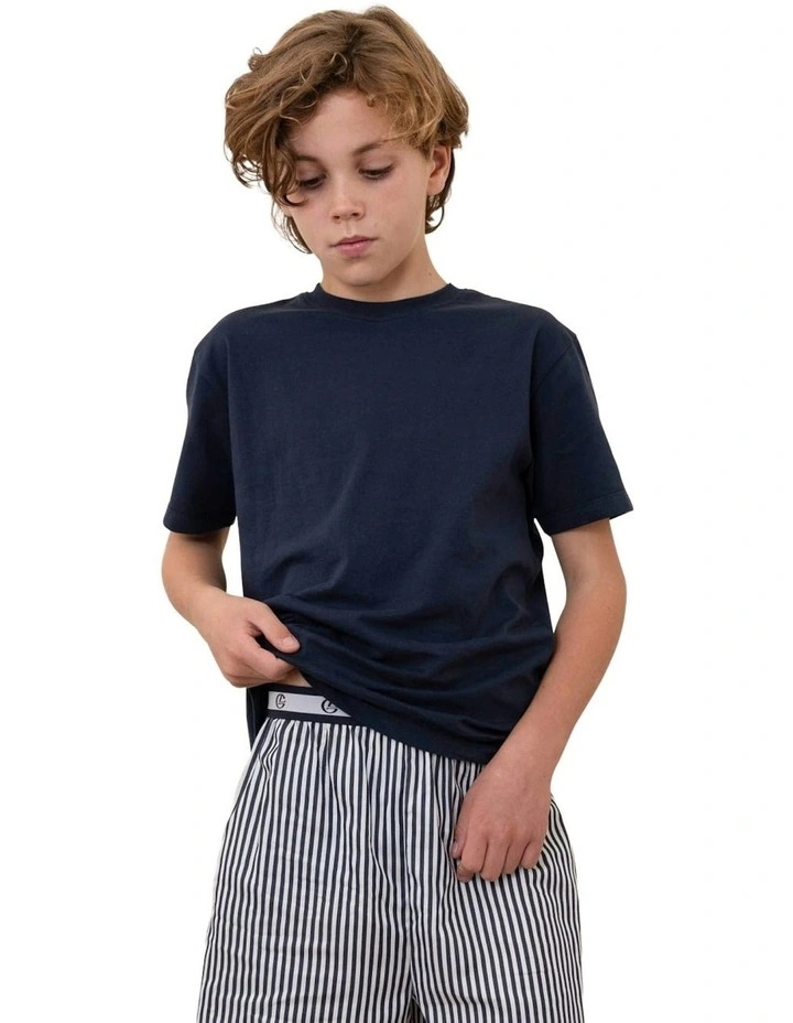 Mini Noah Cotton Short Pyjama Set in Navy Stripe image 4