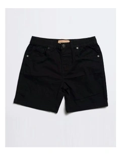 Admiral Elastic Waist Stretch Chino Shorts in Black