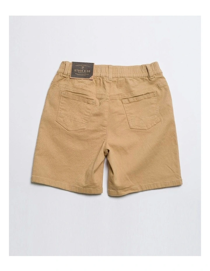 Admiral Elastic Waist Stretch Chino Shorts in Beige image 2