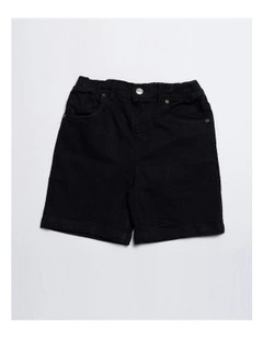 Axis Elastic Waist Stretch Denim Shorts in Black