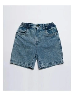 Axis Elastic Waist Stretch Denim Shorts in Blue