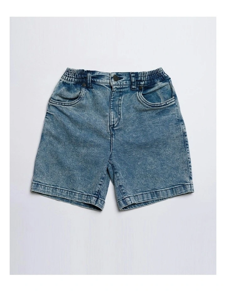 Axis Elastic Waist Stretch Denim Shorts in Blue image 1