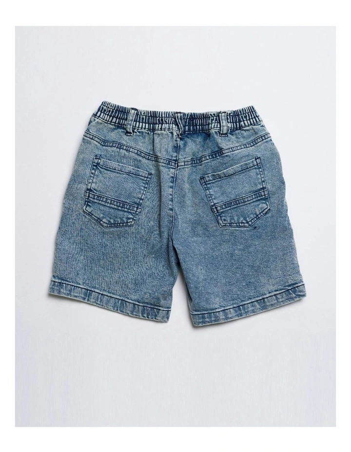 Axis Elastic Waist Stretch Denim Shorts in Blue image 2