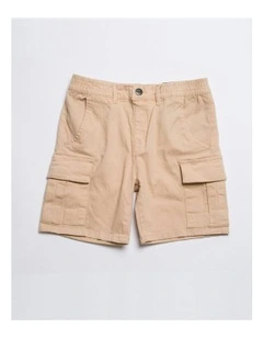 Cargo Elastic Waist Stretch Shorts in Beige