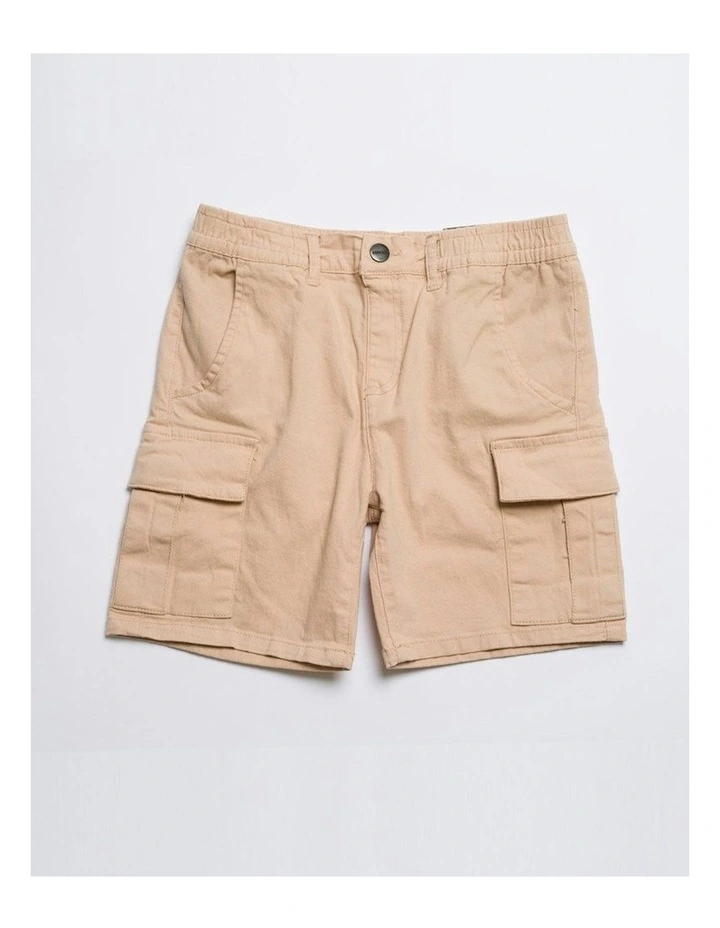 Cargo Elastic Waist Stretch Shorts in Beige image 1