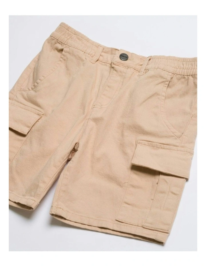Cargo Elastic Waist Stretch Shorts in Beige image 3