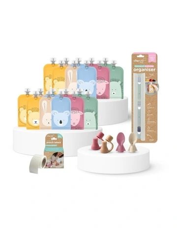 On the Go Reusable Food Pouches in Dusty Rose/Sand