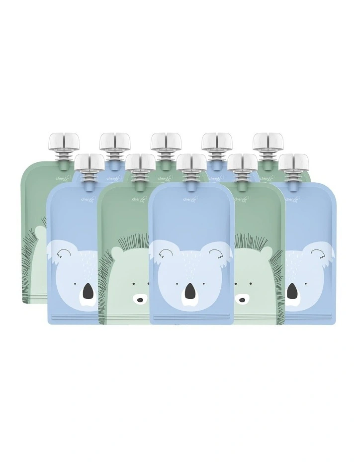 Reusable Baby Food Pouches and Yoghurt Pouches Organizer Bundle 120ml of 20 Pack in Cerulean and Sage image 2