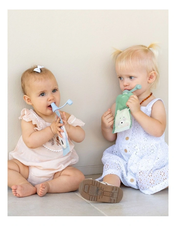 Reusable Baby Food Pouches and Yoghurt Pouches Organizer Bundle 120ml of 20 Pack in Cerulean and Sage image 6