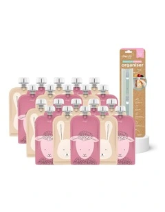 Reusable Baby Food and Yoghurt Pouches Organizer Bundle 120ml of 20 Pack in Dusty Rose and Sand
