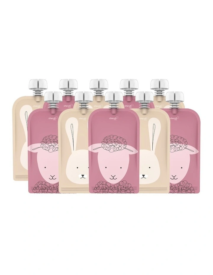 Reusable Baby Food and Yoghurt Pouches Organizer Bundle 120ml of 20 Pack in Dusty Rose and Sand image 2