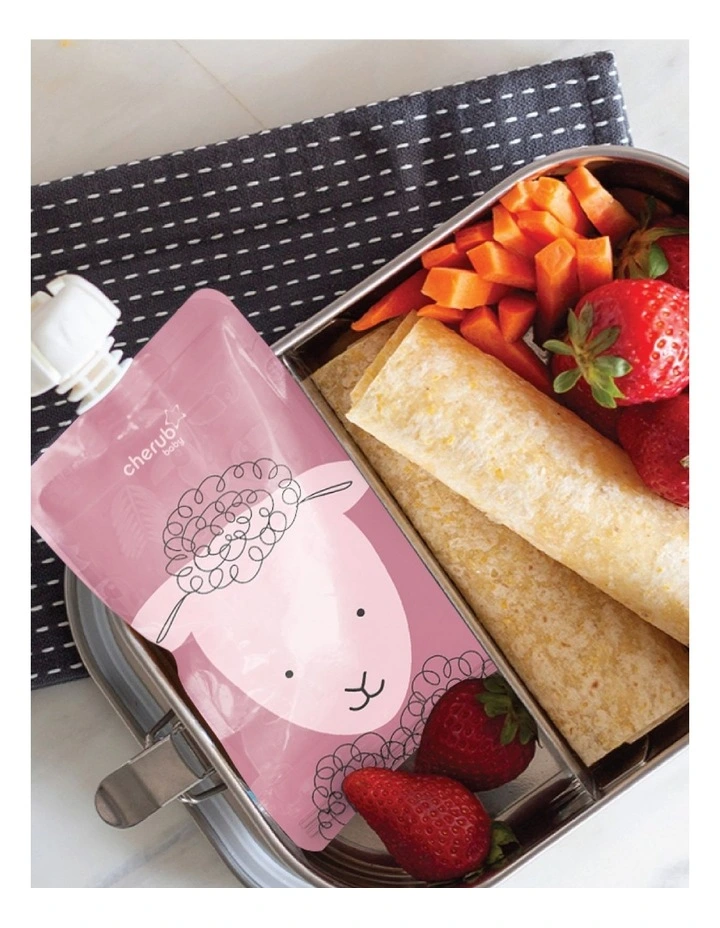 Reusable Baby Food and Yoghurt Pouches Organizer Bundle 120ml of 20 Pack in Dusty Rose and Sand image 4