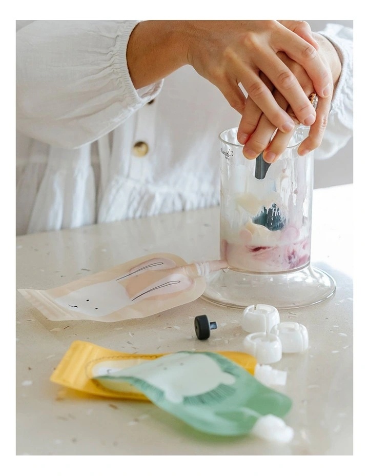 Reusable Baby Food and Yoghurt Pouches Organizer Bundle 120ml of 20 Pack in Dusty Rose and Sand image 5