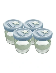 Silicone and Glass Baby Food Storage Containers 180ml of 4 Pack in Cerulean and Sage