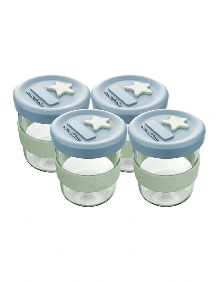 Silicone and Glass Baby Food Storage Containers 180ml of 4 Pack in Cerulean and Sage image 1