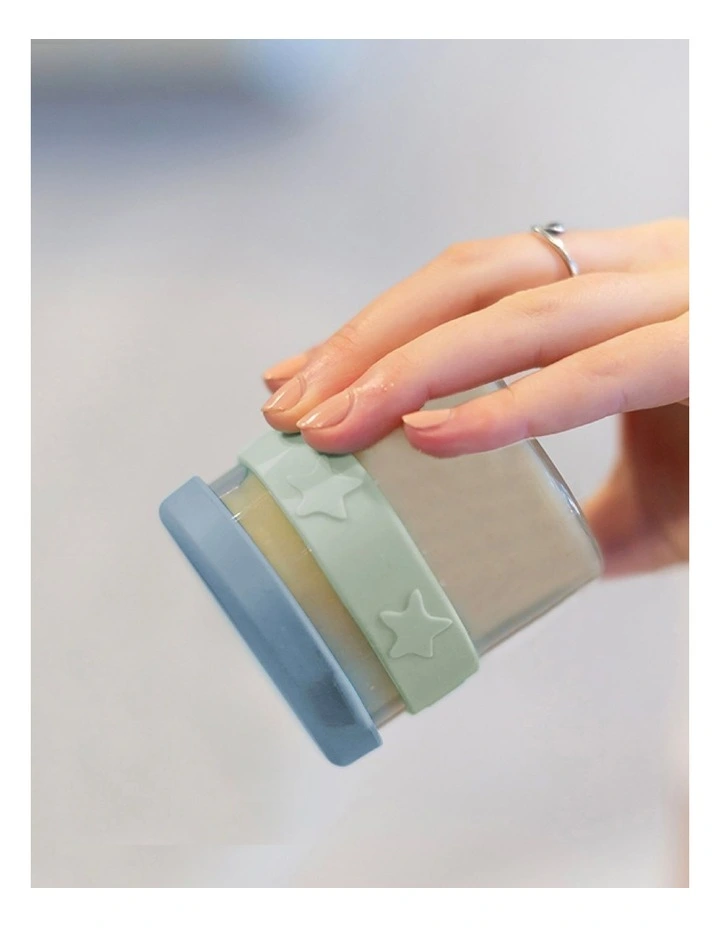 Silicone and Glass Baby Food Storage Containers 180ml of 4 Pack in Cerulean and Sage image 2