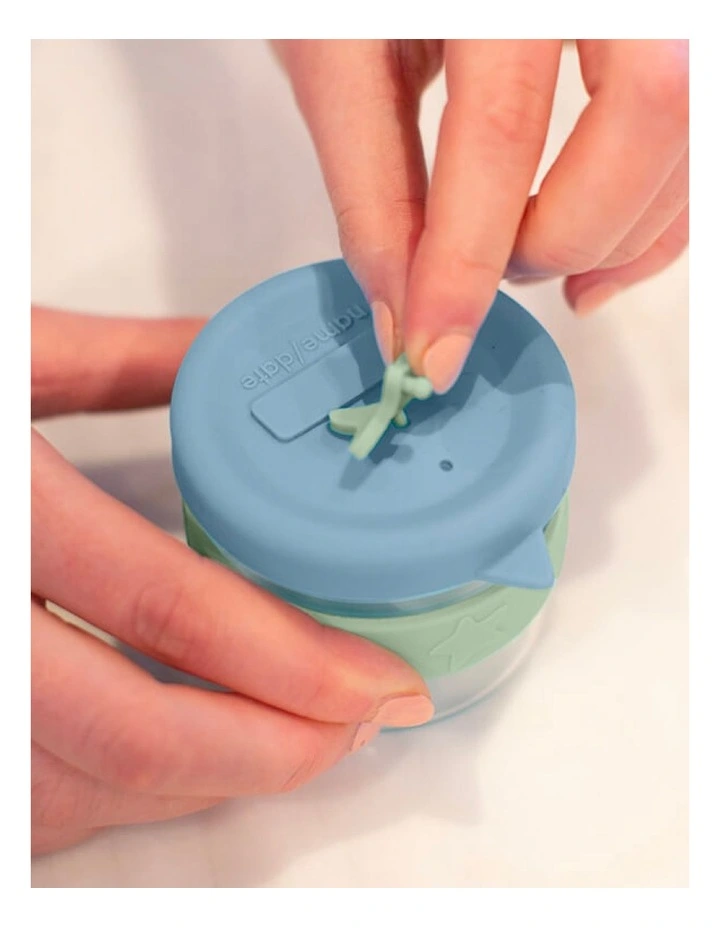 Silicone and Glass Baby Food Storage Containers 180ml of 4 Pack in Cerulean and Sage image 4